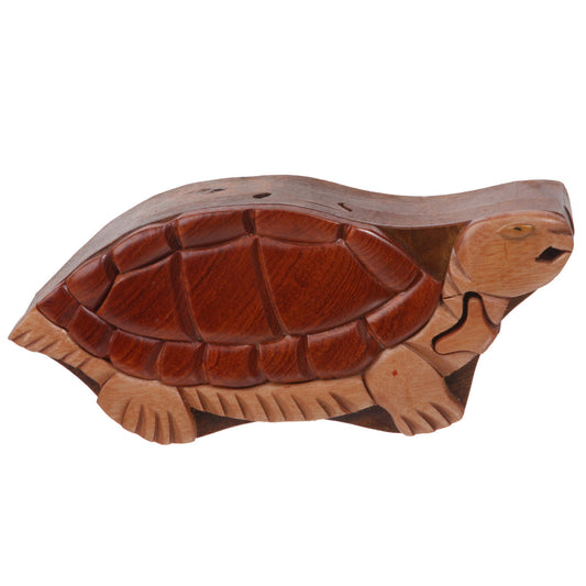 Handcrafted Wooden Animal Shape Secret Jewelry Puzzle Box - Turtle