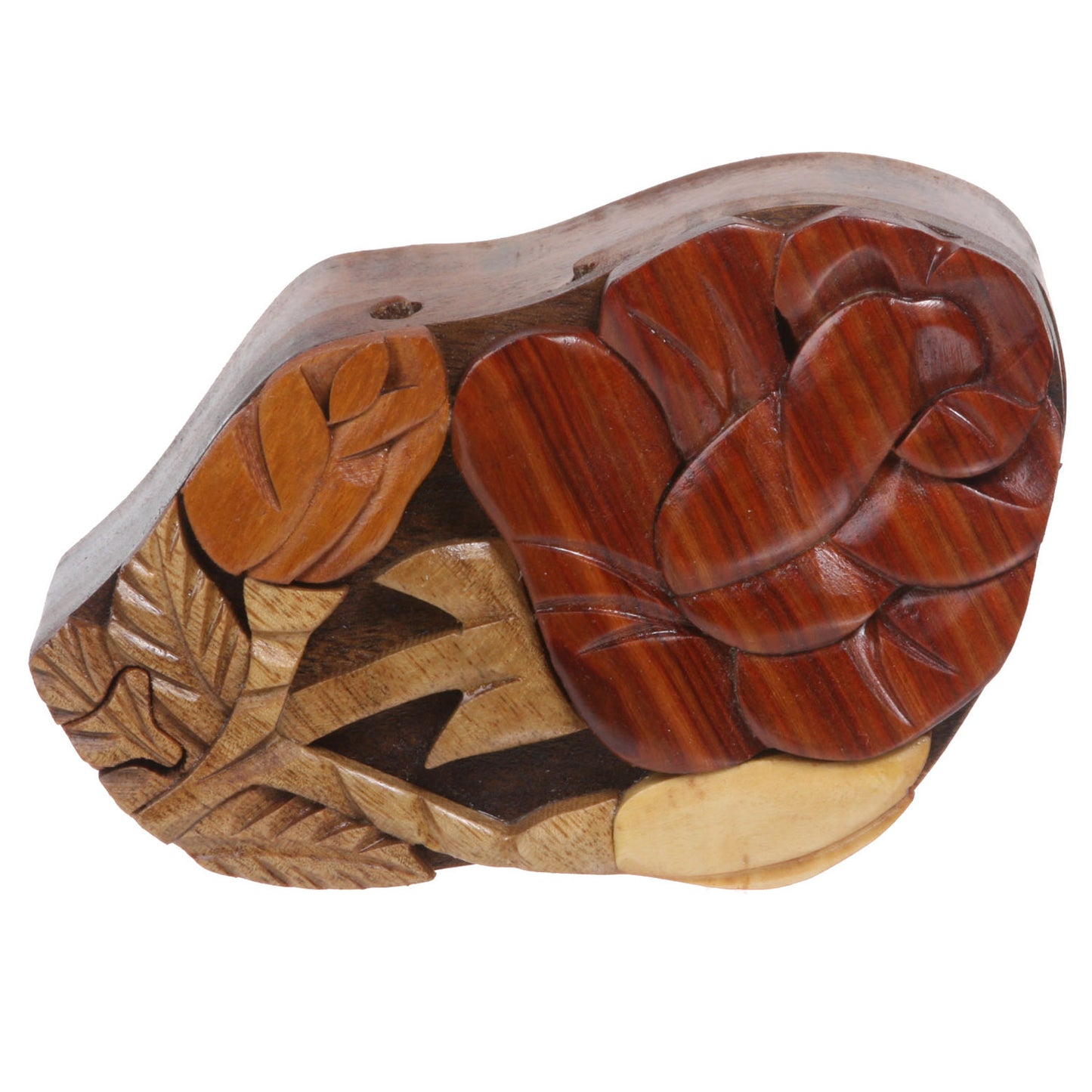 Handcrafted Wooden Rose Flower Shape Secret Jewelry Puzzle Box