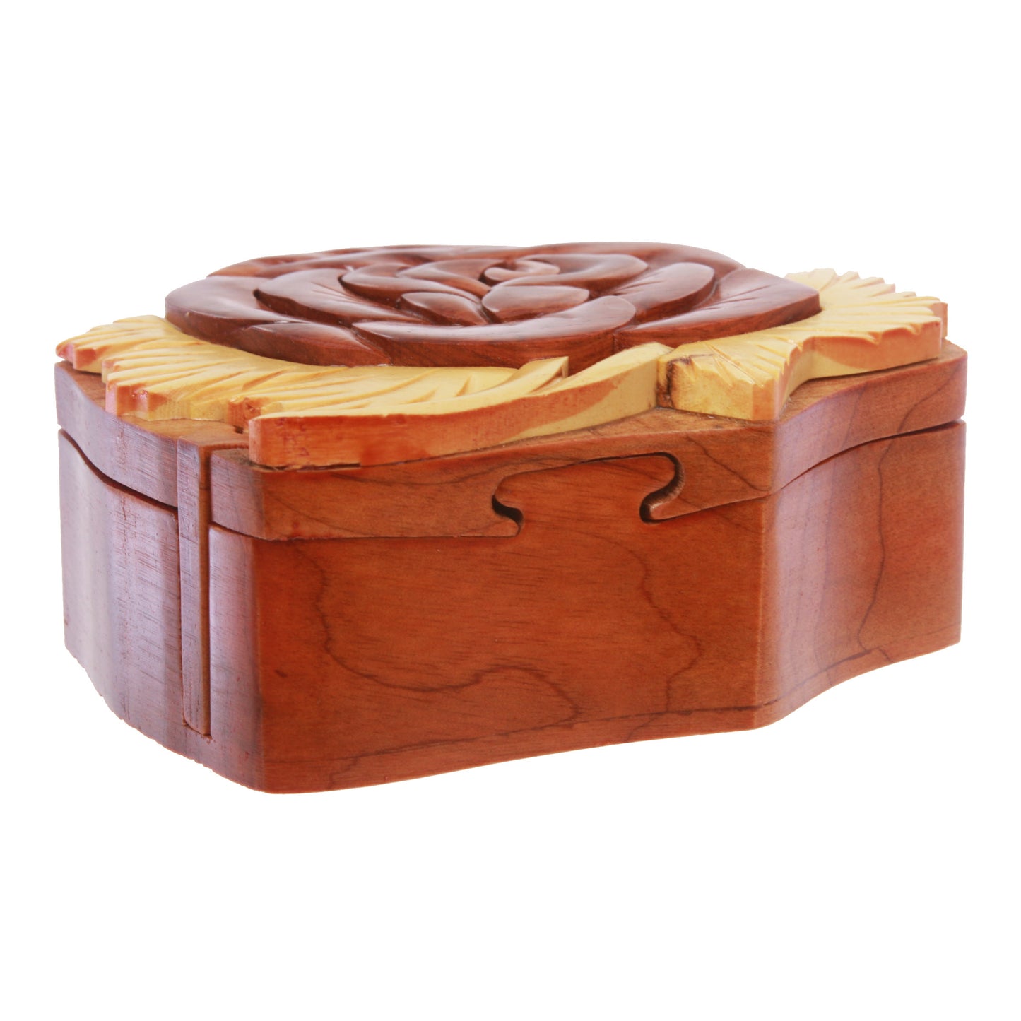 Handcrafted Wooden Rose Flower Shape Secret Jewelry Puzzle Box