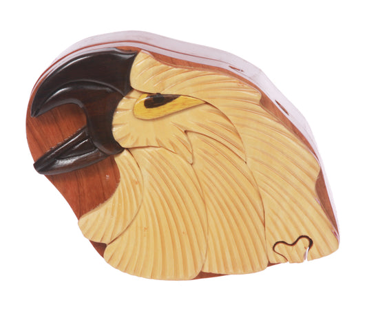 Handcrafted Wooden Animal Shape Secret Jewelry Puzzle Box - Eagle