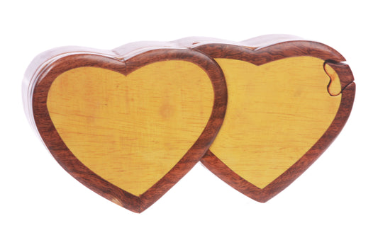 Handcrafted Wooden Double-Heart Shape Secret Jewelry Puzzle Box