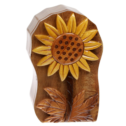 Handcrafted Wooden Sunflower Shape Secret Jewelry Puzzle Box