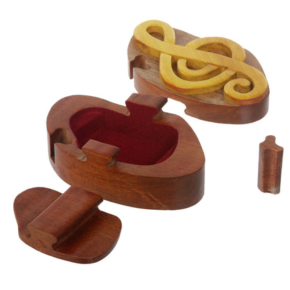 Handcrafted Wooden Music Sign Shape Secret Jewelry Puzzle Box