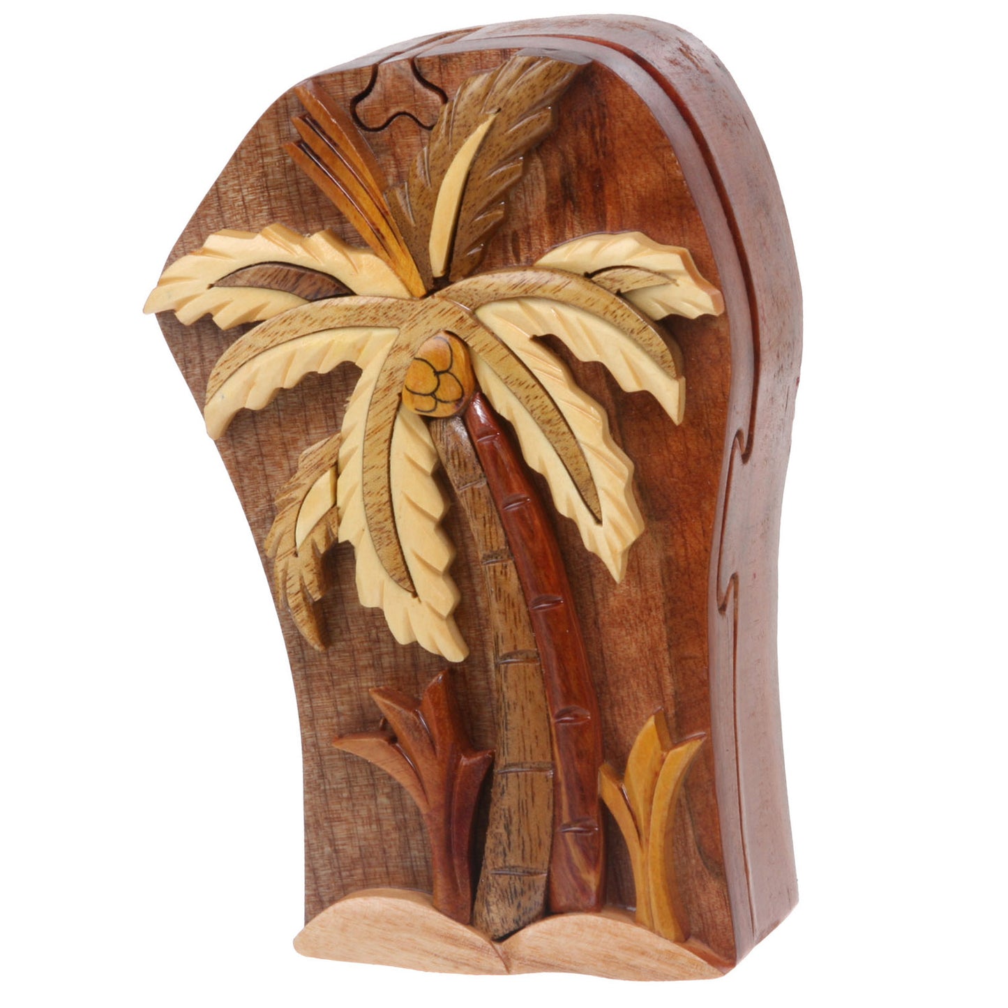 Handcrafted Wooden Secret Jewelry Puzzle Box - Palm Tree