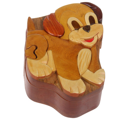 Handcrafted Wooden Animal Shape Secret Jewelry Puzzle Box - Doggy