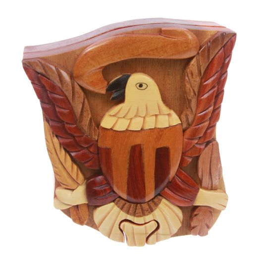 Handcrafted Wooden Animal Shape Secret Jewelry Puzzle Box - Eagle