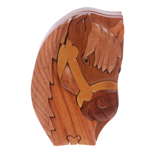 Handcrafted Wooden Horse Shape Secret Jewelry Puzzle Box -Horse