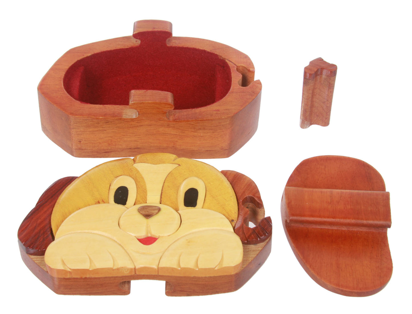 Handcrafted Wooden Dog Shape Secret Jewelry Puzzle Box - Puppy