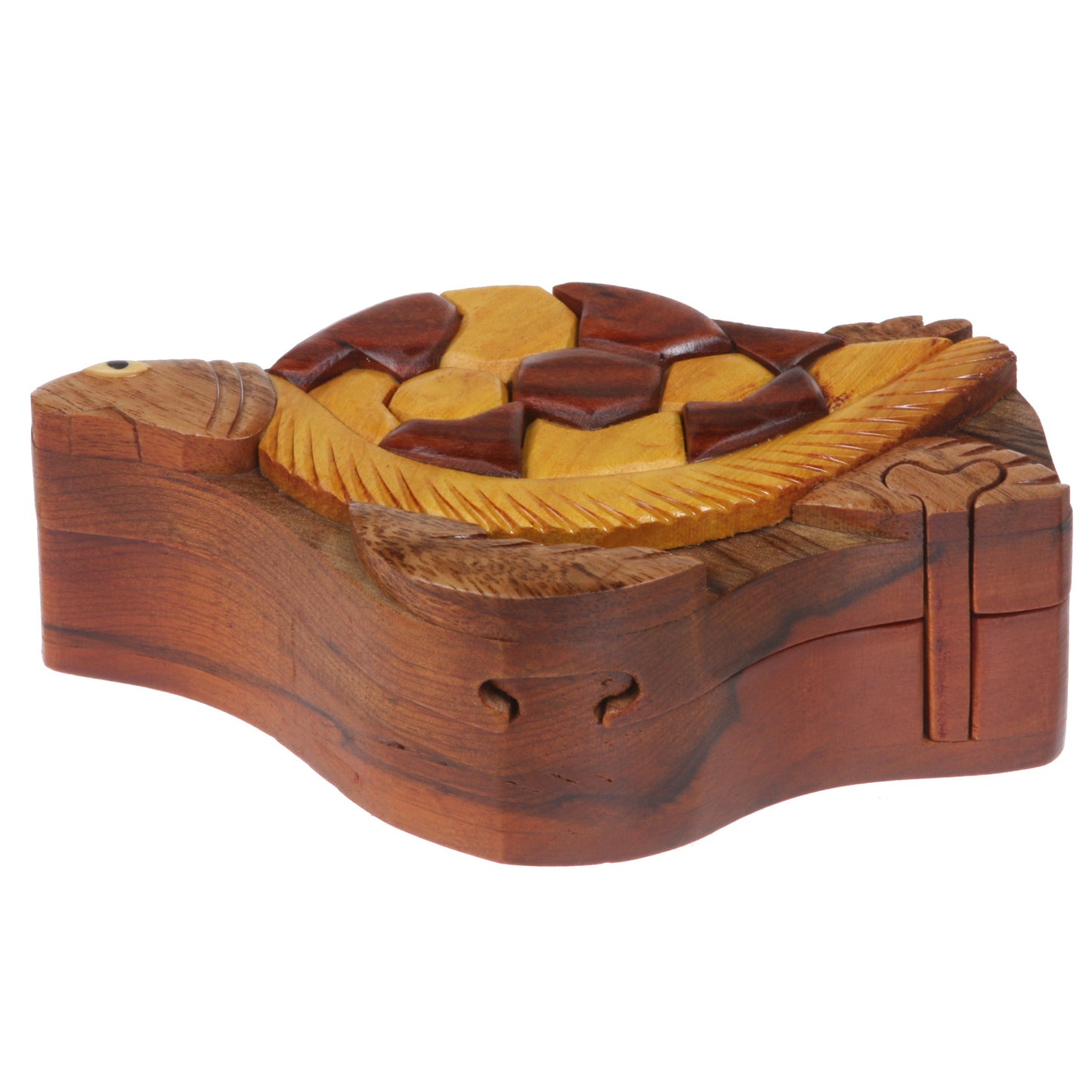 Handcrafted Wooden Animal Shape Secret Jewelry Puzzle Box - Turtle