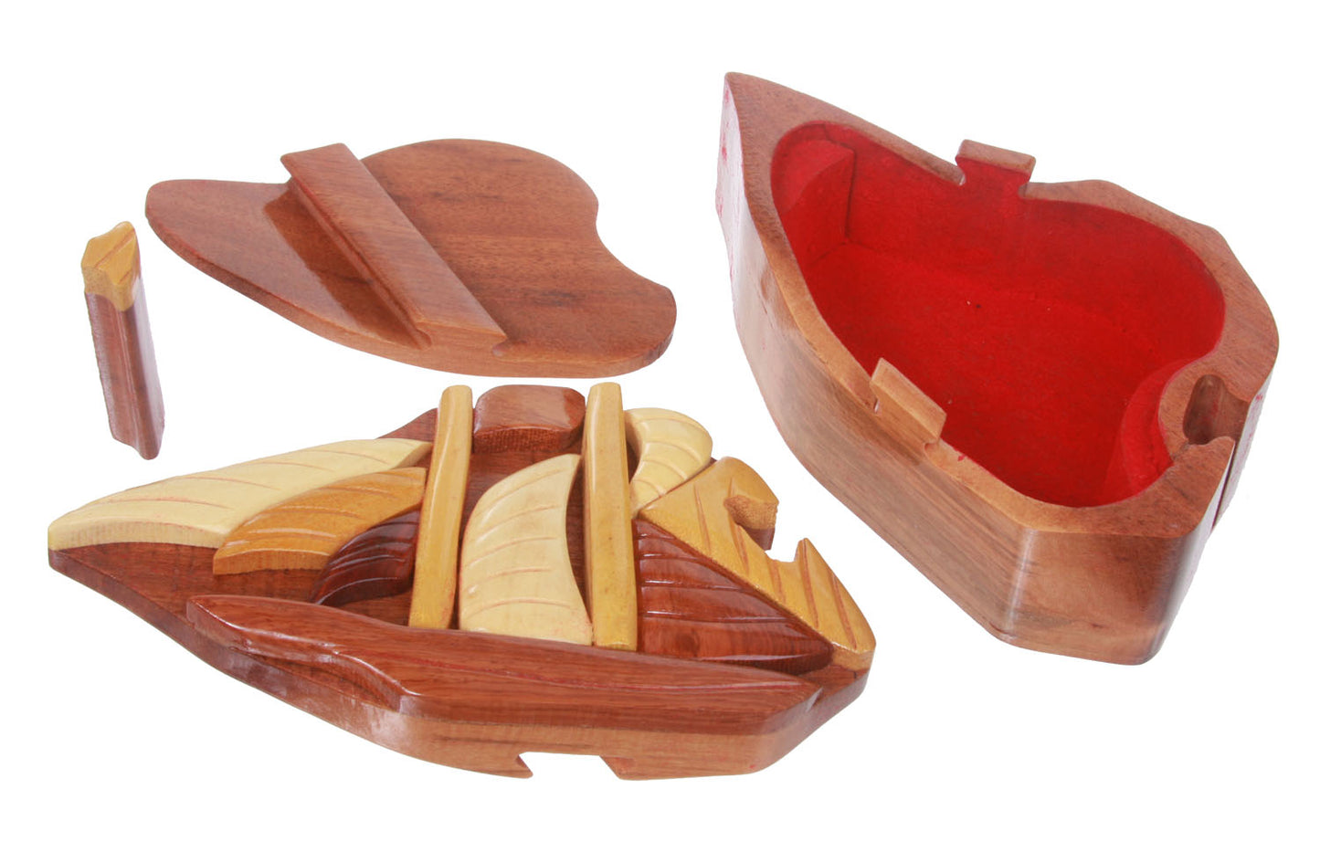 Handcrafted Wooden Sailboat Shape Secret Jewelry Puzzle Box - Ship