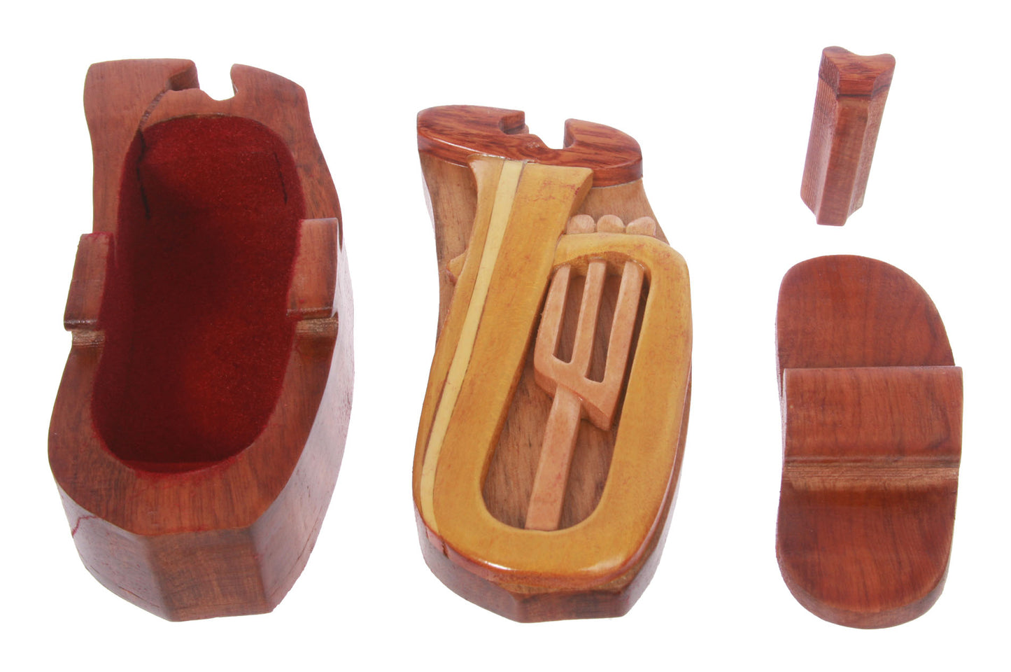 Handcrafted Wooden Trumpet Shape Secret Jewelry Puzzle Box -Trumpet