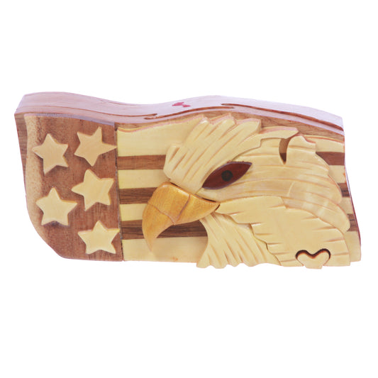 Handcrafted Wooden Animal Shape Secret Jewelry Puzzle Box -  Eagle