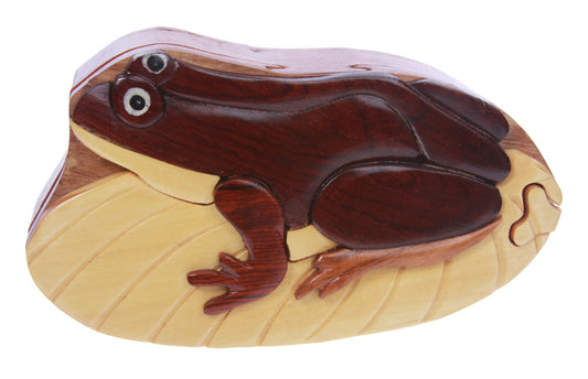 Handcrafted Wooden Frog Shape Secret Jewelry Puzzle Box -Frog