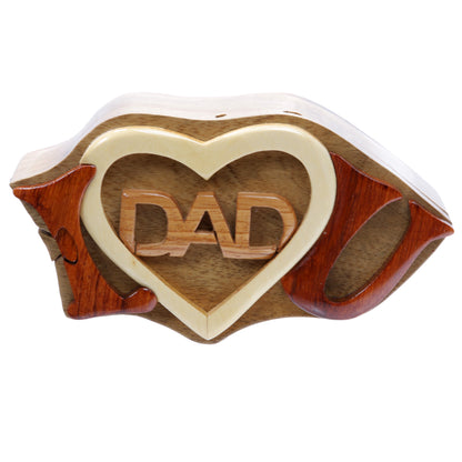 Handmade Wooden Intarsia TRICK SECRET I love you Dad Puzzle Box