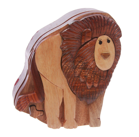 Handcrafted Wooden Lion Shape Secret Jewelry Puzzle Box -Lion