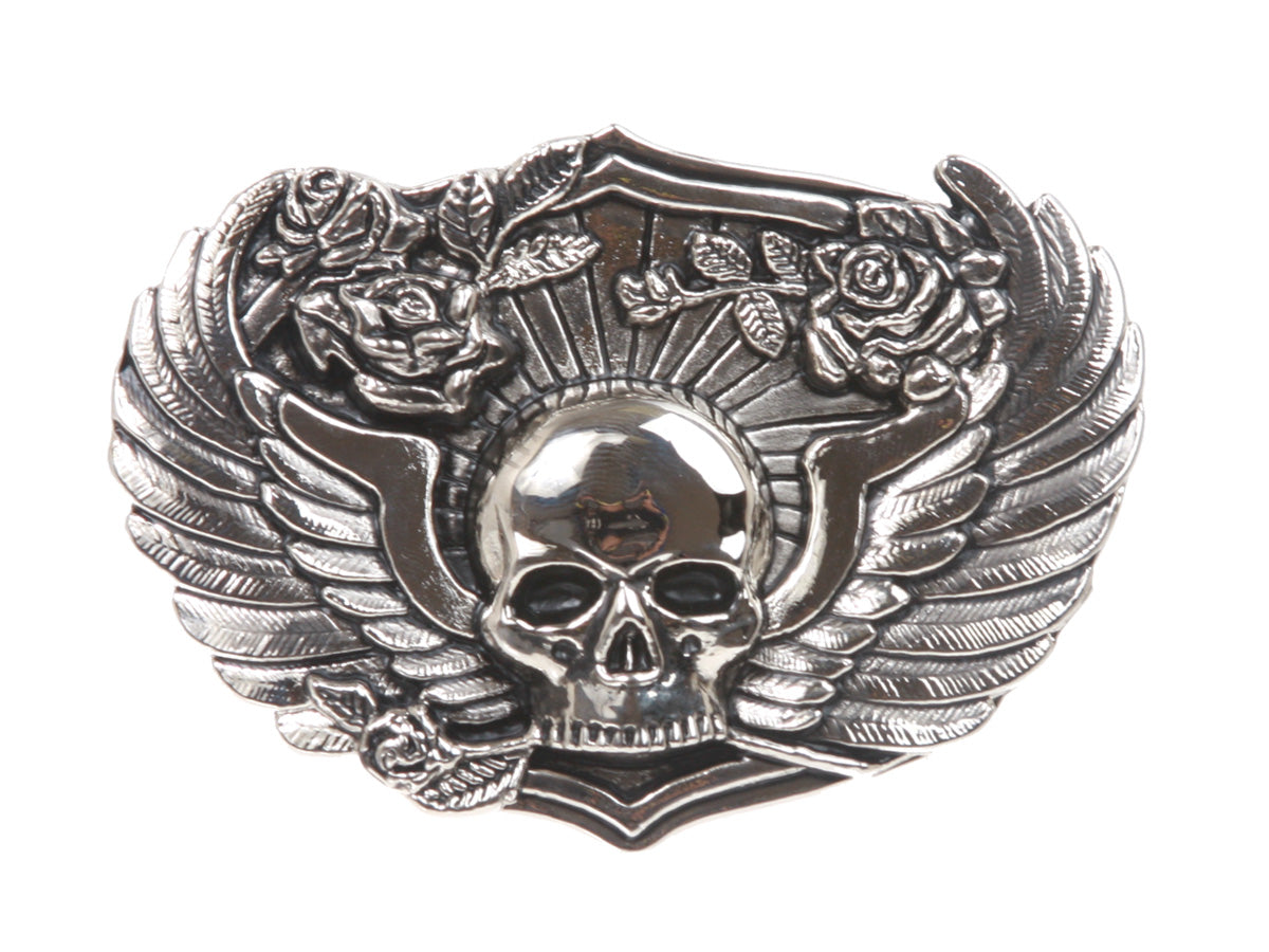 Winged Skull Roses Pirate Belt Buckle